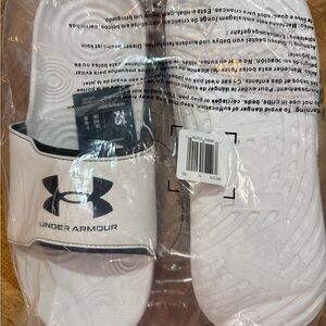 Under Armour White Slide Sandals with Black Logo